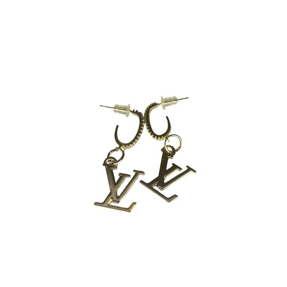 Upcycled LV Louis Vuitton Stamped Charm Dangle Earrings - Picture 1 of 6